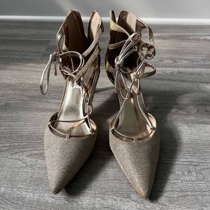 Dune London Tie Up Gold Pointed Toe Pumps